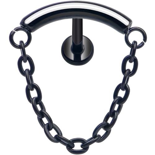 Body Candy 18G ASTM F-136 Titanium Hidden Helix Flat Back Earring Cartilage Chain Dangle Black Helix Earring 5/16"2