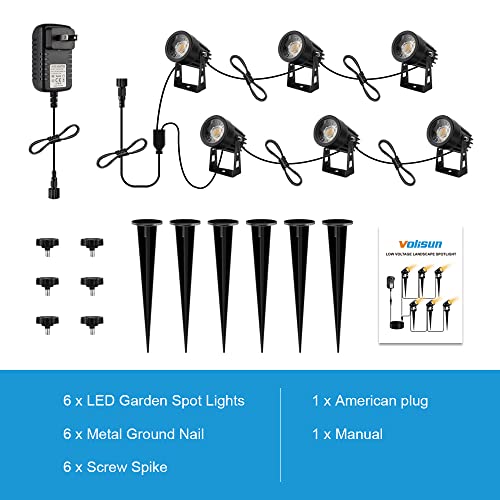 Volisun 6 Pack Outdoor Uplights Landscape Lighting With Transformer,131.2Ft Cable Ip65 Waterproof 12V Landscape Spotlights With Stakes (Metal Material) Outdoor Uplights For House,Flags,Warm White #TOP5