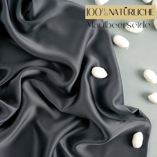 ZIMASILK Seidenkissenbezug 80x80 cm aus 100% Maulbeerseide, Dunkelgrau – Ansicht 2
