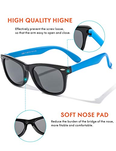 Pack of 2 Flexible Kids Sunglasses Polarized Sun Glasses Girls Boys Shades UV400 Protection Eyewear with Case for Age 2-8