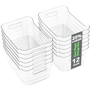 12 Pack Plastic Storage Bins, Multi-Use Organizer Bins, Pantry Organizer, Clear Storage Containers, Bins for Home & Kitchen