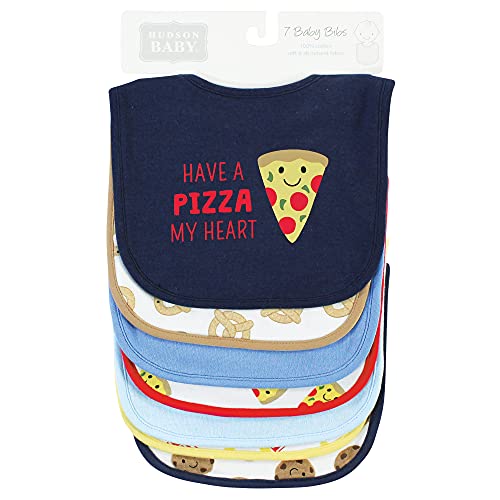 Image of Hudson Baby Unisex Baby Cotton Bibs, Pizza Snacks, One Size