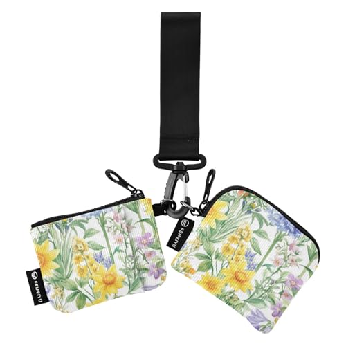 Monederos de muñeca dobles blancos con flores de verano para mujer, mini cartera de moda con llavero para el trabajo, viajes, 2 piezas, Flores de verano blancas, 1 size