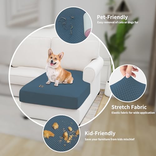 Image of Easy-Going Stretch 1 Piece Chaise Lounge Cushion Slipcover | Sectional Couch Covers L Shape Separate Cushion Couch Seat Chaise Cover for Both Left /Right Sectional Couch Bluestone