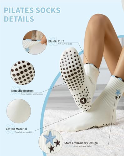 Image of Yawlsow Pilates Grip Socks for Women Yoga Grippy Socks Cute Barre Non Skid Athletic Crew Sticky Sock Workout Hospital