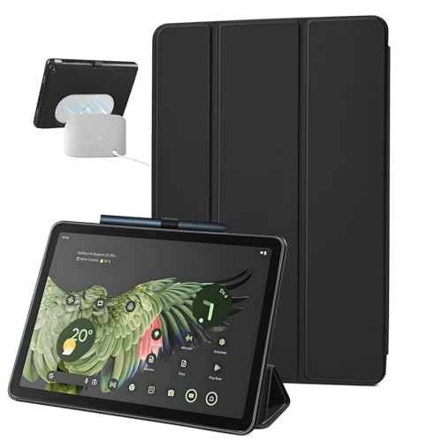 SSSGRGB Case for 11-inch Google Pixel Tablet 2023 Release Adjustable Viewing Angle Protective Trifold Stand Slim Cover with Pencil Holder Compatible with Charging Speaker Dock (Black)