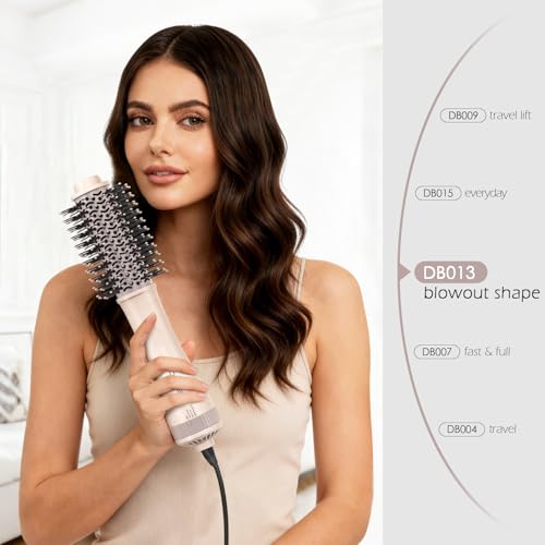 Image of Blow Dryer Brush, 1200W Hair Dryer Brush in One, 45mm Round Hot Air Brush for Volume & Smooth Blowouts, Dual Voltage 120-240V with ALCI, Ceramic Titanium Barrel, with Protective Cap, Pink