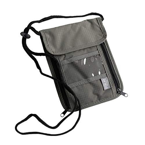 Chenqi Cartera de los titulares del Pasaporte de la Bolsa del Cuello Travel con RFID Que bloquea el Bolso Impermeable de la Seguridad para los Hombres, Mujeres