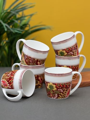 Image of Clay Craft Fine Ceramic Tea /Coffee Cup Set of 6-200 ml Each (Alton Fiesta FI804), Tea Cup Set of 6, Microwave & Dishwasher Safe, Mugs for Coffee, Cups Set of 6, Mug Set, Gift Set, Ideal for Gifting