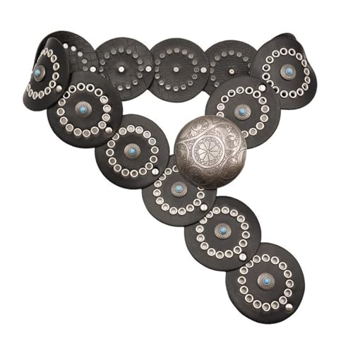 GRABAGECAN Wide Belt For Women Grommet Waist Chain Retro Discs Chain Belly Chain For Dress Western Carving Belt Waist Chain