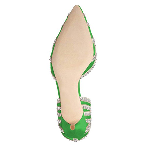 Image of XYD Women's Pumps, Elegant Pointed Toe, D'Orsay Kitten Low Heels, Rhinestone Studs, Slip-On Satin Shoes for Wedding