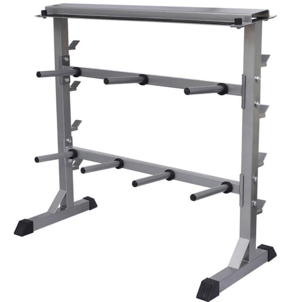 Generic Soporte de barra compatible con mancuernas de neopreno y hierro fundido, marco de acero pesado con una carga máxima de 300 Kg, Base antideslizante, Gris, 49 X 100 X 95 Cm, 7 Ronda