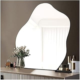 Sqinor Self Adhesive Irregular Mirror Frameless Glass Stick On Wall Mirror, Bathroom Mirror Decorative Mirrors Wall Decoration Room Decor for Dressing Table Bedroom (Fine Grinding, 38x47.8cm, 1pc)