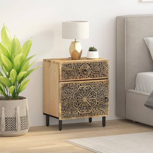 Table de chevet en bois massif Mango avec espace de rangement et style rétro