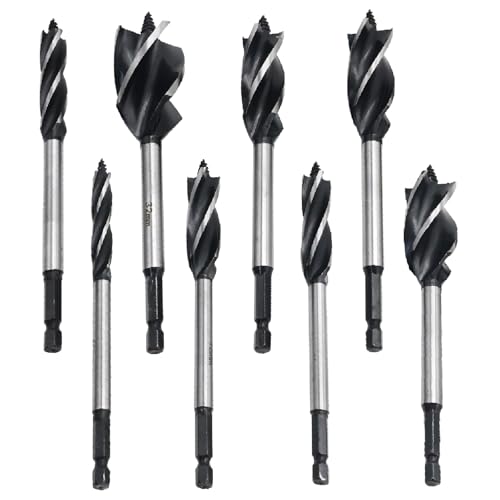 Ollanoos 8 Pcs Wood Drill Bit Set 10-32mm, Twist Drill Bit Sets Wood Auger Reaming Drill Woodworking Open Hole Tools Fast Cut Woodworking Drill Bit 10mm 12mm 14mm 16mm 20mm 22mm 25mm 32mm
