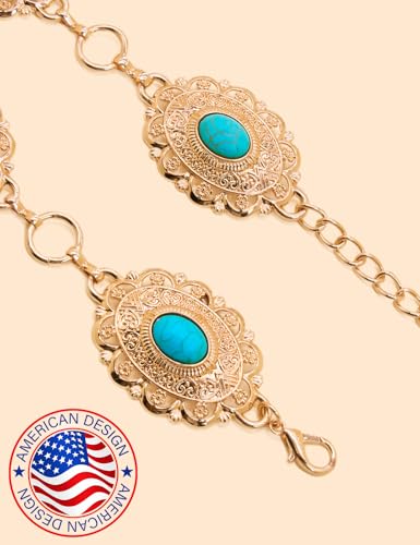 Image of TOPACC Western Metal Concho Belt for Women Cowgirl Chain Belts for Dresses Jeans Country Concert Outfit