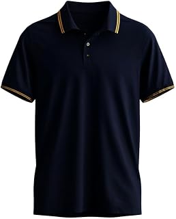 DUELLER Men's Deep Blue Polo T-Shirt | 100% Cotton | Slim Fit | Lightweight, Breathable Price In India