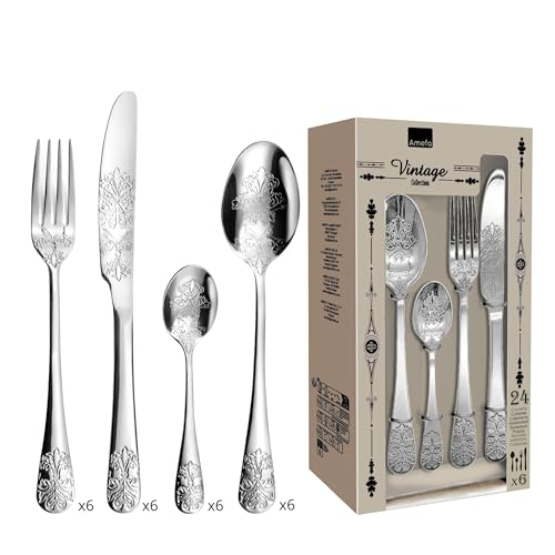 AMEFA - Ménagère 24 couverts de table pour 6 personnes - Cérémonial - Acier inoxydable 18/0, Finition Brillante