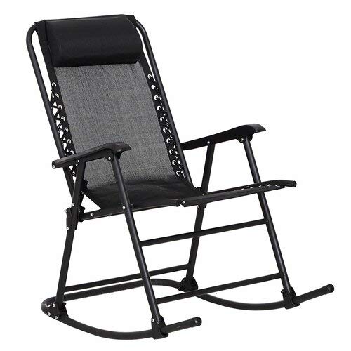 Contemporary Style Metal Framed Durable Weather Resistant Garden Rocking Chair (Black)