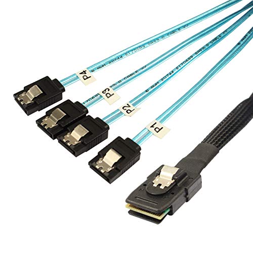 Jopto Mini SAS Cables de 50 cm Interno Mini-SAS a 4 SAS SATA Multi-Lane Cable de transferencia de datos Mini SAS 36 pines SFF-8087 macho a 4 SATA 7 pines hembra cable divisor de disco duro