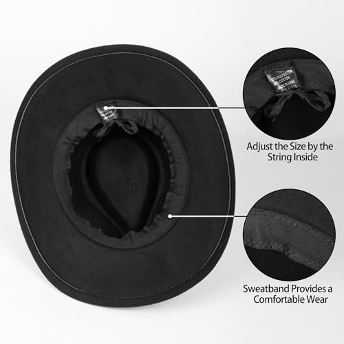 Women & Men Felt Western Cowboy Hat Classic Roll Up Brim Belt Buckle Cowgirl Fedora (M) - Image 4