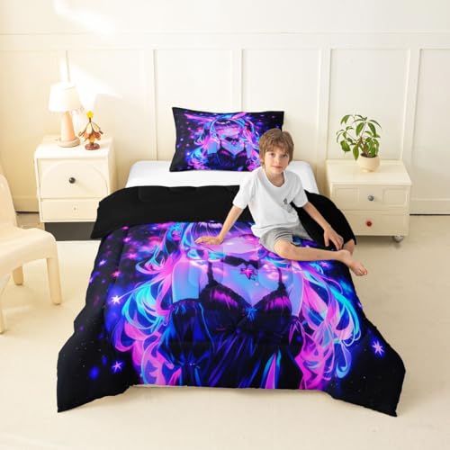 Image of Erosebridal 3D Mushroom Girls Bedding Sets Twin - Japanese Modern Fashion Comforter Set for Kids Adults Abstract Graffiti Duvet Insert Watercolor Aesthetic Quilt