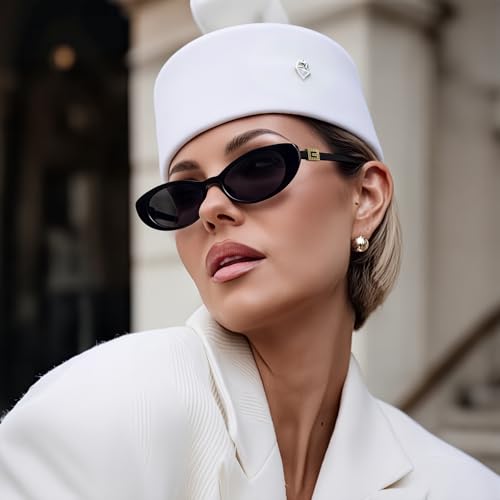 Retro Oval Cat Eye Sunglasses for Women Trendy Narrow Small Oval Sun Glasses 90s Vintage Shades2