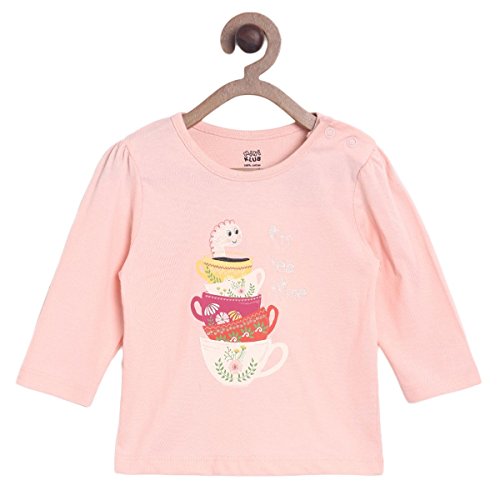Image of miniklub Girls Peach-Coloured & Pink Printed T-Shirt With Leggings