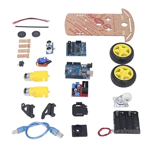 Marhynchus DIY Smart Robot Car Chassis Kit, Programmierbares Entwicklungsboard 2WD Ultraschall mit Motor MCU für Teens DIY