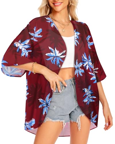 Image of Kimonos for Women Summer Cardigan Chiffon Floral Cover up Loose Casual Top Blouse