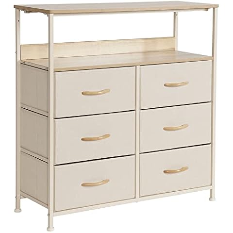 LYNCOHOME Chest of Drawer with Shelf, Fabric Storage Drawers Easy to Assemble, 6 Drawers Dresser with Sturdy Steel Frame and Wood Top, for Bedroom, Living room, Closet. (Beige) Cover