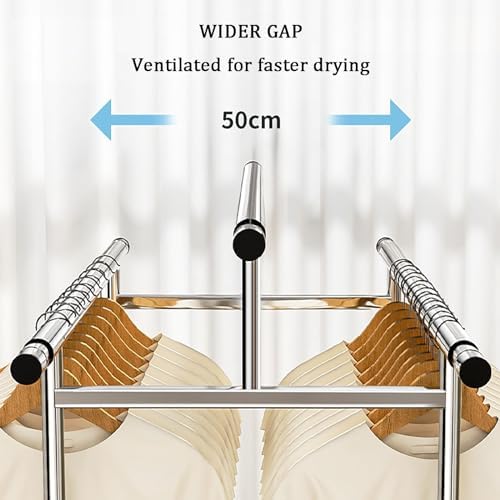 Adjustable Stainless Steel Clothes Drying Rack on Wheels, 360° Rotating Garment Stand with Bottom Shoe Storage, Freestanding Indoor/Outdoor Clothes Rail