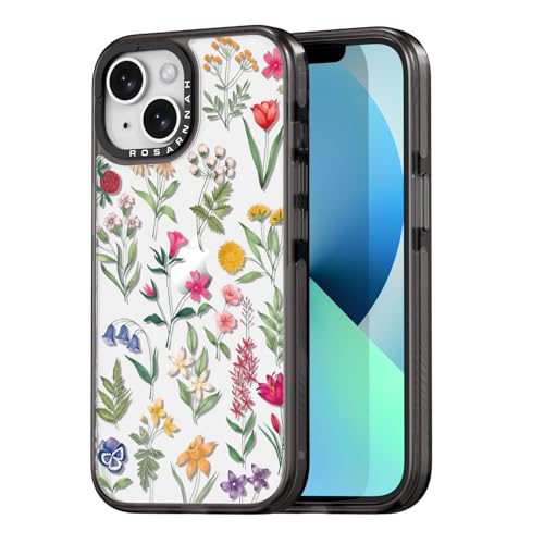 Rosarnnah for iPhone 13 Case Aesthetic Black, Nature Flower
