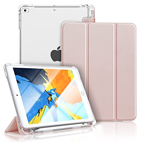 Gahwa Funda para iPad 9,7 Pulgadas 2018/2017 (6.ª/ 5.ª Generación), iPad Air 2/Air 1, Delgada Cubierta Carcasa con Soporte Plegable, Case Cover con Auto-Sueño/Estela y Soporte Pencil - Oro Rosa