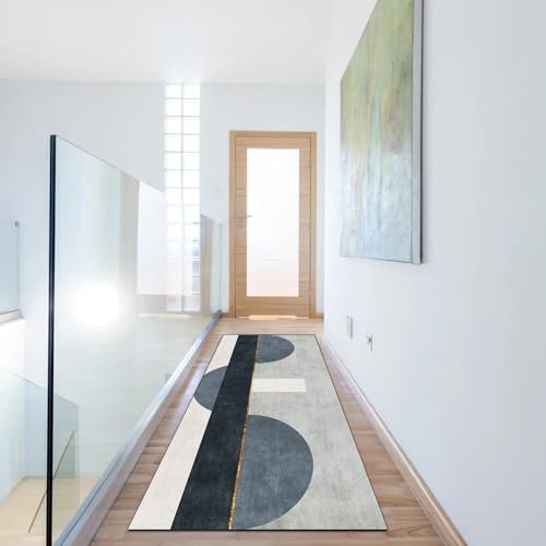 Alfombra de cocina larga lavable gris de poliéster moderna de 110x200 6