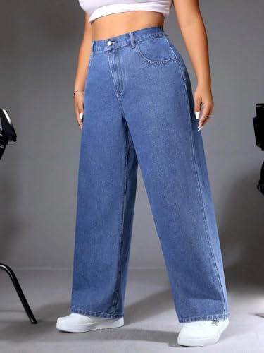Image of KOTTY Plus Size Women's High Waist Straight Denim Jeans Comfortable Wear for Work Casual Use
