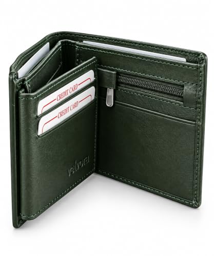 Image of Men's Bifold Wallet, Premium Leather Look Wallet for Men with Multiple Card Slots, Cash Compartment & Compact Slim Design, Stylish Everyday Pocket Wallet - Green