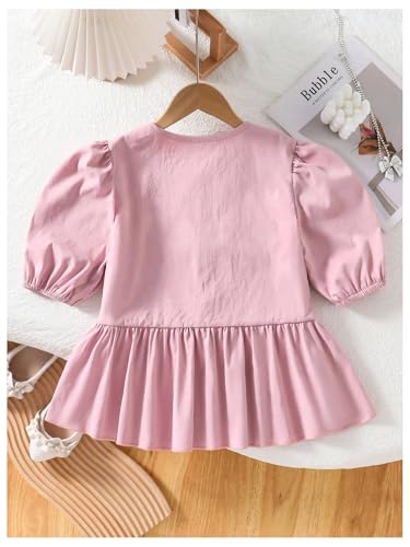 SweatyRocks Girl's Cute Bow Puff Half Sleeve Blouse Crew Neck Ruffle Peplum Tops2
