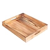 Wood Serving Tray with Handles Rectangular Wooden Coffee Table Breakfast Large Tray for Eating, Bedr