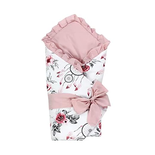 TupTam Baby Swaddle Filt Vadderad Wrap med Deco Rosett, Drömfångare Rosa, 70 x 70 cm