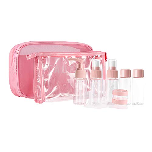 Travel Bottles Containers TSA Approved Travel Accessories with 2 Toiletries bags for Women Men 10 Pack Pink