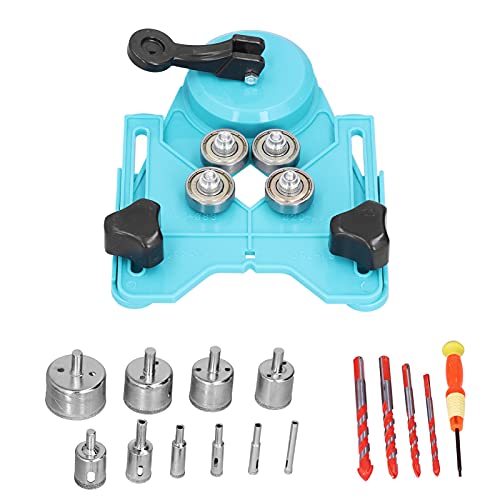 16Pcs Diamond Drill Bit Hole Saw Set, 6‑50mm Cutter Drilling Tool Kit for Tile Wood Glass Ceramic, Adjustable Guide with Suction Cup, Triangle Shank Design for Stability and Effici (Light Blue)