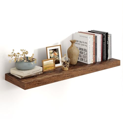 Heimlove 36 Inch Floating Shelves for Wall,10 Inch Deep Brown Wood Shelves with Invisible Brackets,Wall Mounted Storage & Display Shelves for Bedroom,Living Room,Kitchen,Office