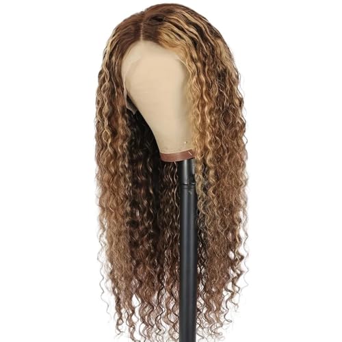 Perruque bouclés bruns à reflets en dentelle HD 5x5 pour femme