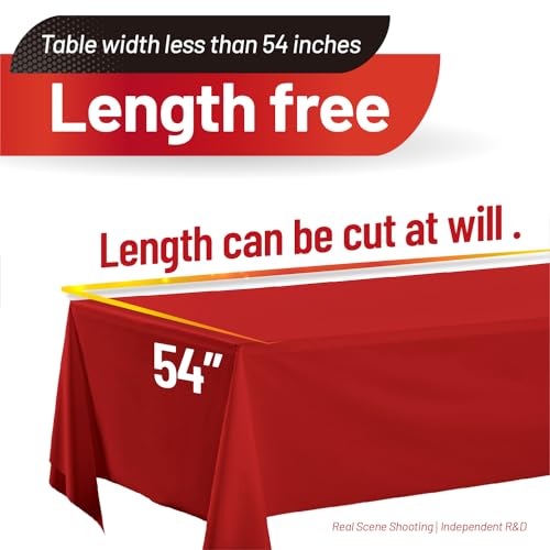 Image of Plastic Table Cloth, 410 Ft X 54 in Disposable Tablecloth Red Tablecloth Premium PEVA Plastic Table Cloth Disposable with Any Cut Sliding Cutters for Picnics, Parties, Birthdays, Festivals