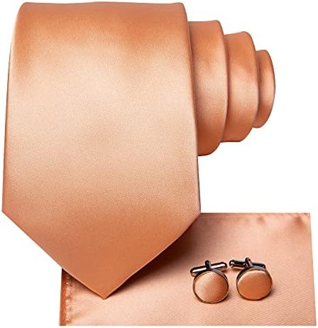 Hi-Tie Woven Silk Solid Tie Handkerchief Cufflinks Set for Men