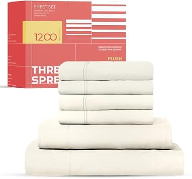 THREAD SPREAD 6 Piece Bedding Bundle - 1200 Series Plush Collection 4 Piece Ivory Queen Sheet Set with an Extra Pair Matching Pillowcases