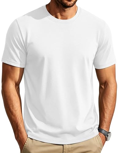 Cotrasen T Shirts for Man Cotton Short Sleeve White Tee Shirts Casual Summer Beach UPF 50+ Crew Neck T-Shirts Soft Classic Basic Tees Plain Tshirts White XL