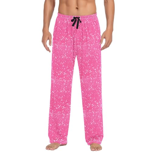 Men's Pink Sparkling Glitter Pajama Pants with Pockets - Straight Fit Cotton Sleep Bottoms for Lounge & Nightwear2
