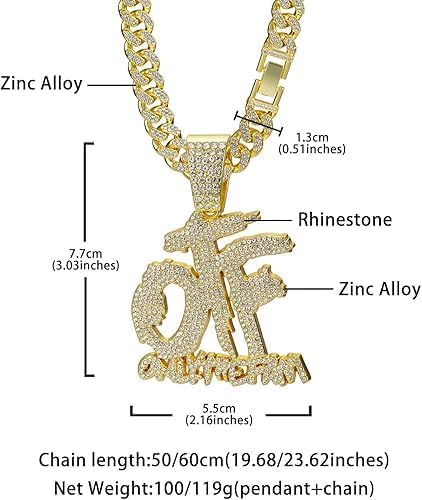 Hip Hop Diamond OTF Letter Pendant Necklace, Cuban Chain, Zinc Alloy, 20 inches - Image 3